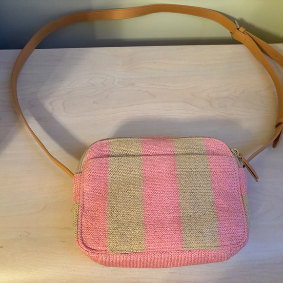 New Vera Bradley Pink & Straw Stripe & Flower Design Crossbody Bag - Picture 5 of 6